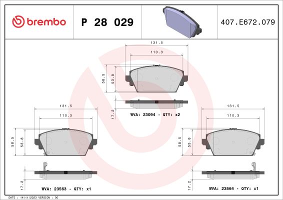 A.B.S. P 28 029 BREMBO Bremsbelagsatz, Scheibenbremse